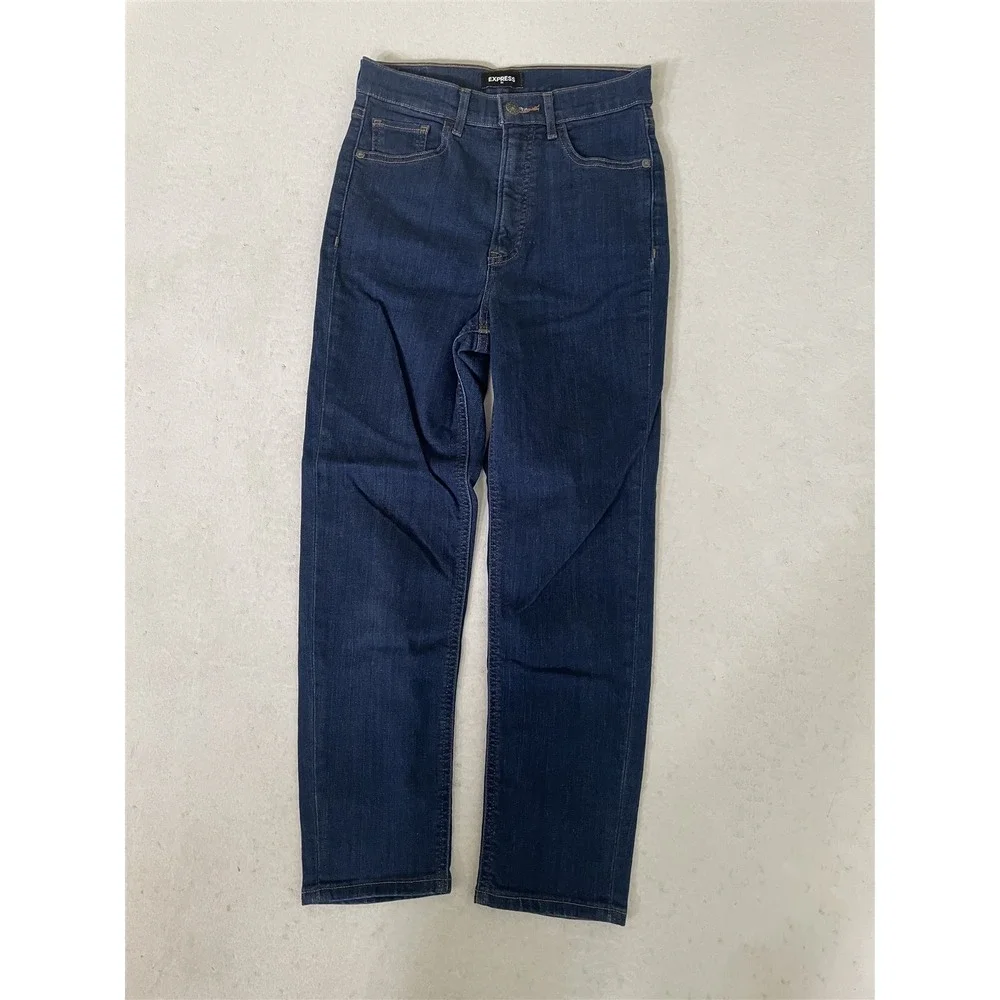 Express 2 Super High‎ Rise Mom Dark Destroyed Stretch Womens Jeans